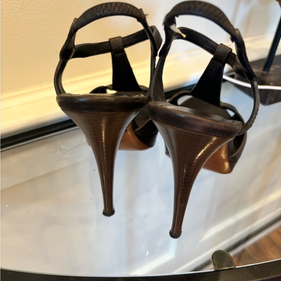 YSL Yves Saint Laurent Platform Stiletto Heels Brown Leather Size 38 Open Toe - Picture 8 of 10